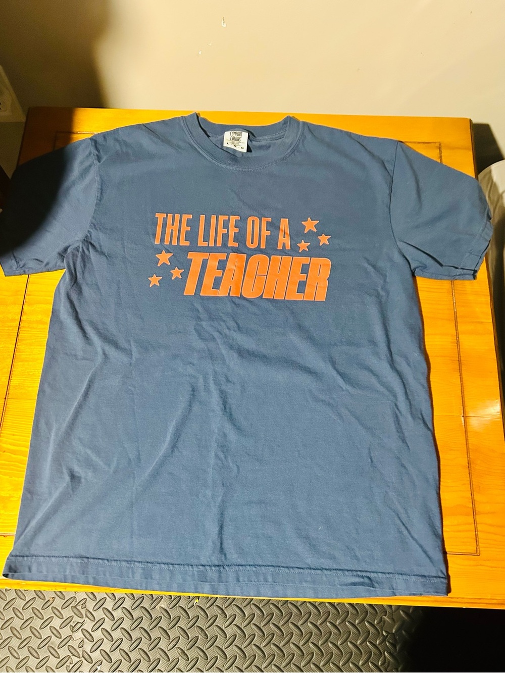 Taylor Swift Blue Short-Sleeve Tee with Orange 'The Life of a Teacher' Graphic